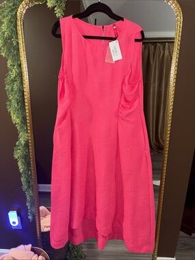 IC COLLECTION Vibrant Hot Pink Sleeveless Midi Dress